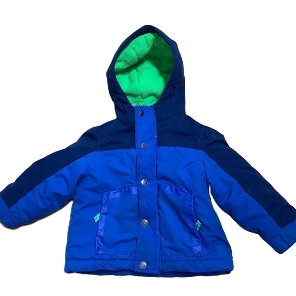 Carter’s Winter Jacket 24 months Full Zip Snap Button Hooded Green Blue Coat - Picture 1 of 8